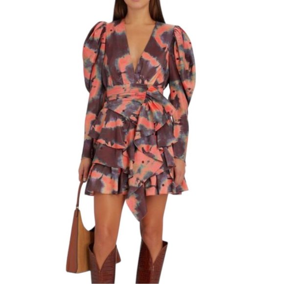 Ulla Johnson Dresses & Skirts - Ulla Johnson Semira Tie-Dye Puff Sleeve Mini Dress Orange Red 2